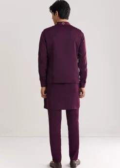 Wine Suiting Jacket Kurta Set With Metal Accents