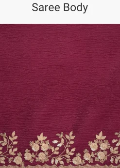 Wine Tissue Saree With Sequin And Cutdana Border And Unstitched Blouse