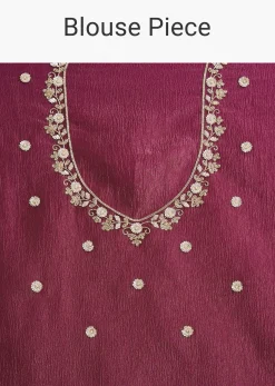 Wine Tissue Saree With Sequin And Cutdana Border And Unstitched Blouse