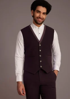 Wine Tuxedo With Beaded Detailing And Satin Peak Lapel