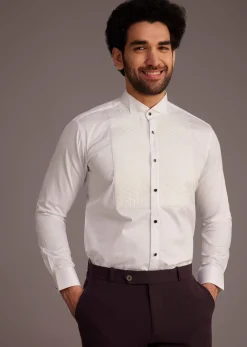 Wine Tuxedo With Beaded Detailing And Satin Peak Lapel