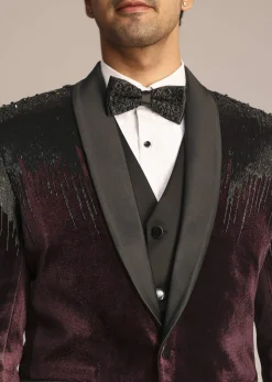 Wine Velvet Suit Set With Zardosi Detailing