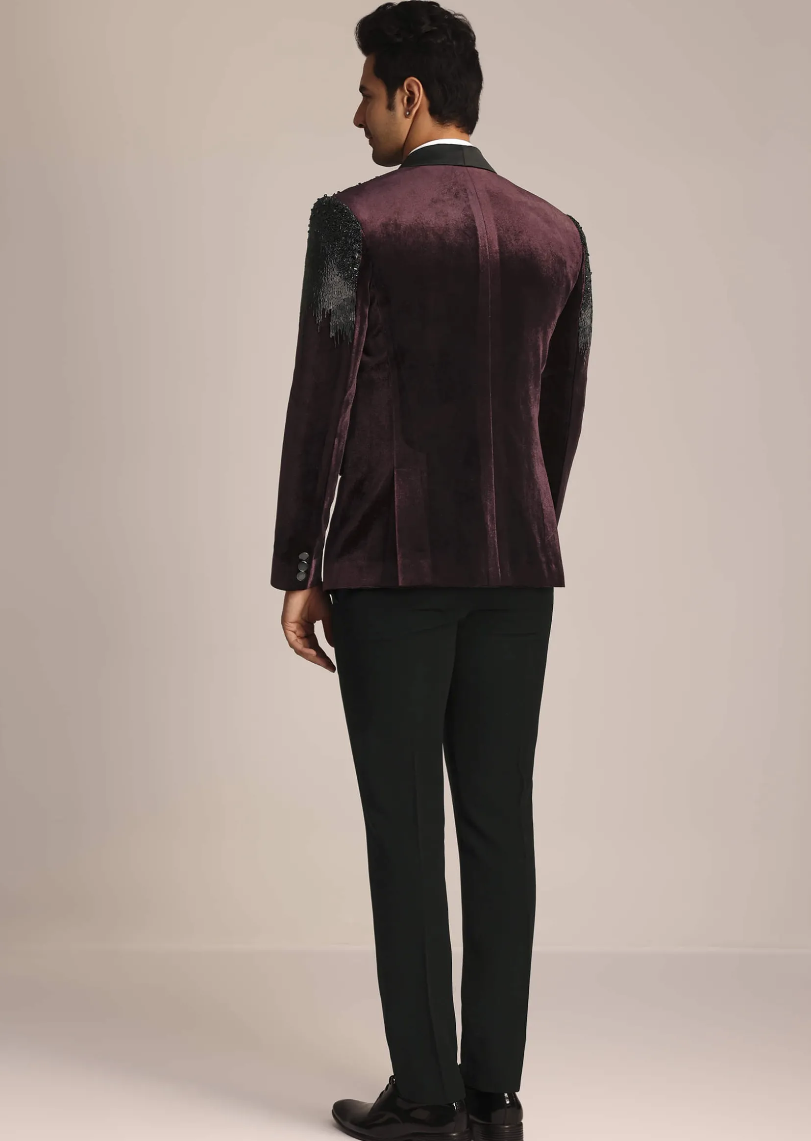 Wine Velvet Suit Set With Zardosi Detailing