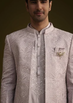 Wisteria Purple Silk Open Style Sherwani Set