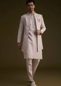 Wisteria Purple Silk Open Style Sherwani Set