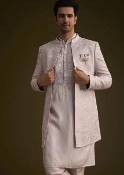 Wisteria Purple Silk Open Style Sherwani Set