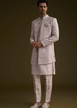Wisteria Purple Silk Open Style Sherwani Set