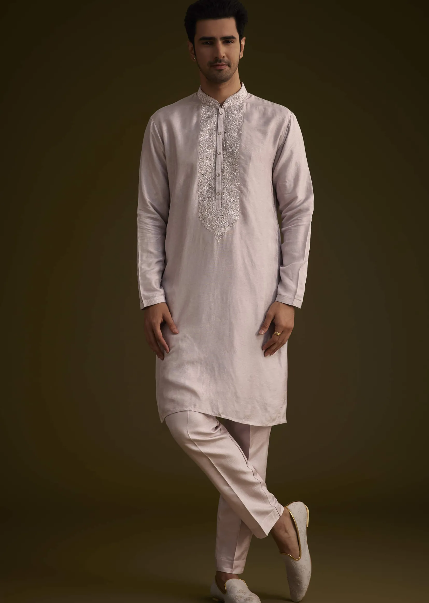 Wisteria Purple Silk Open Style Sherwani Set