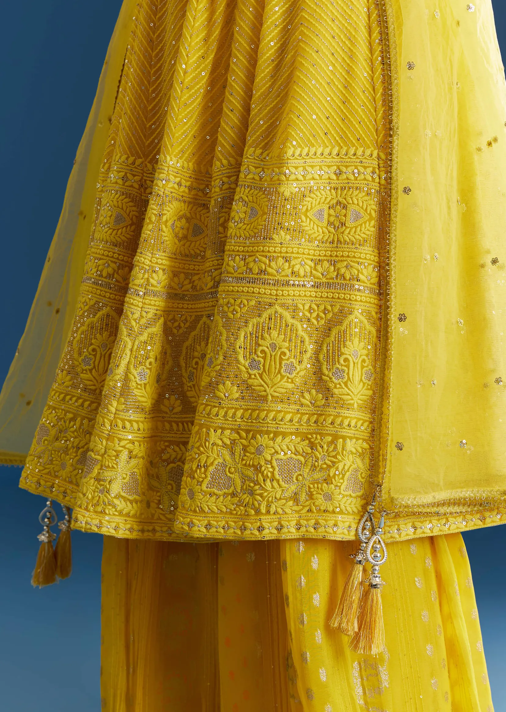 Yellow A Line Georgette Kurta Palazzo Suit