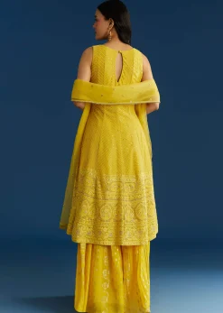 Yellow A Line Georgette Kurta Palazzo Suit