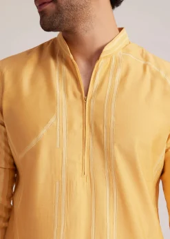 Yellow Abstract Striped Kurta Set