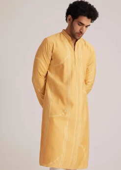 Yellow Abstract Striped Kurta Set