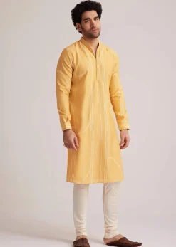 Yellow Abstract Striped Kurta Set