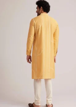 Yellow Abstract Striped Kurta Set
