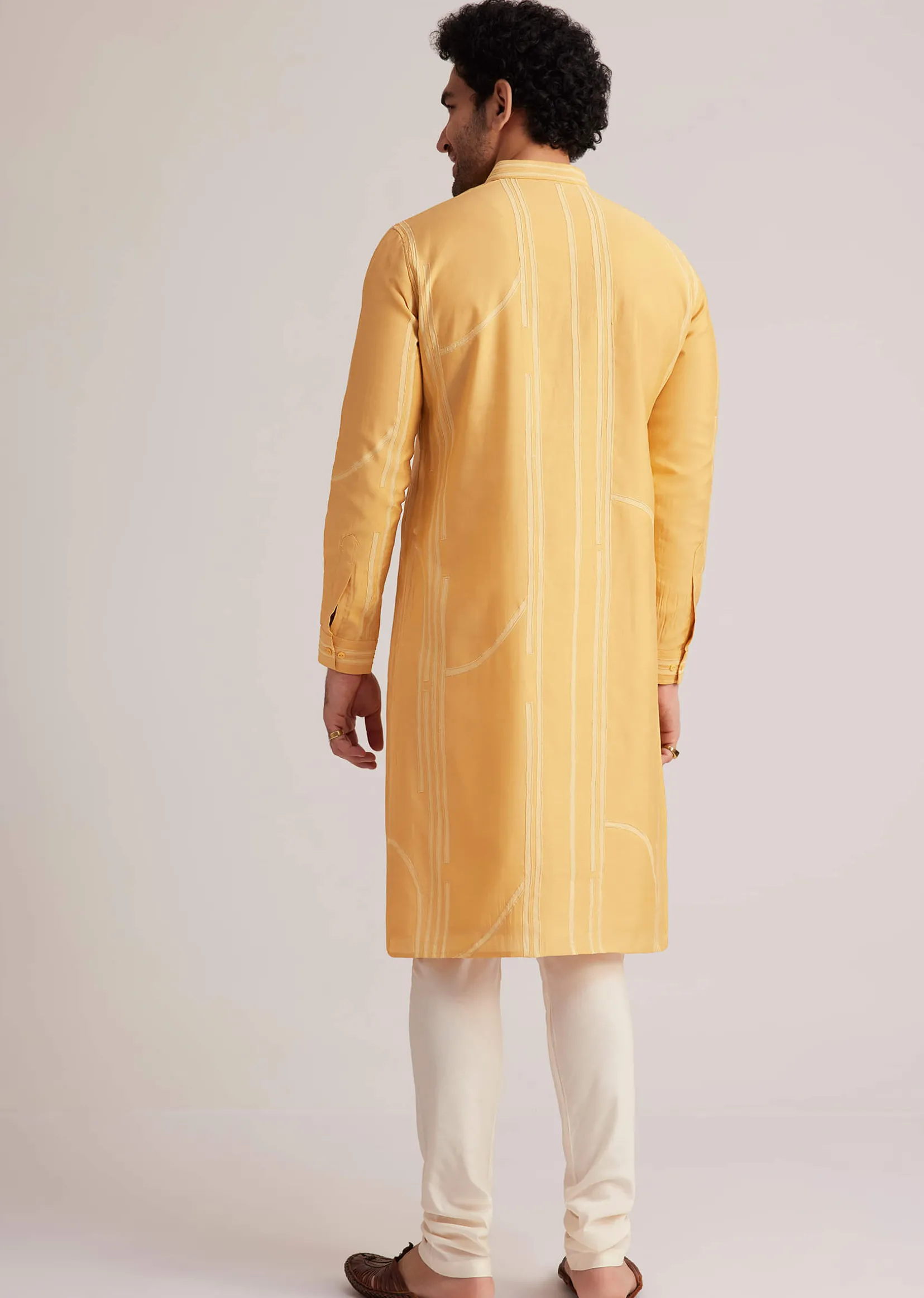 Yellow Abstract Striped Kurta Set