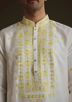 Yellow And Cream Ombre Silk Kurta Set