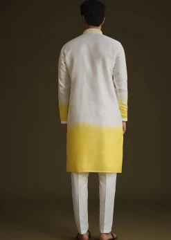 Yellow And Cream Ombre Silk Kurta Set