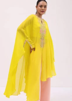 Yellow And Peach Georgette Kurta Palazzo