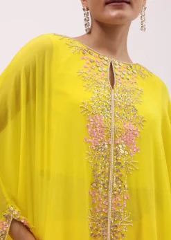 Yellow And Peach Georgette Kurta Palazzo