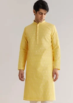 Yellow Banarasi Silk Kurta Set