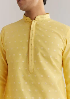 Yellow Banarasi Silk Kurta Set