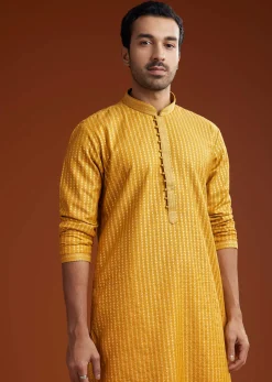 Yellow Banarasi Silk Kurta Pant Set