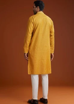Yellow Banarasi Silk Kurta Pant Set