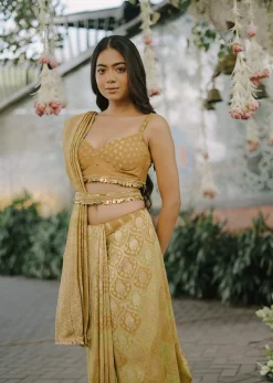 Yellow Banarasi Silk Saree With Blouse