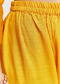 Yellow Bandhani Kurta Set With Pink Dupatta