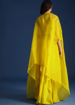Yellow Bead Embroidered Jacket With Blouse And Skirt