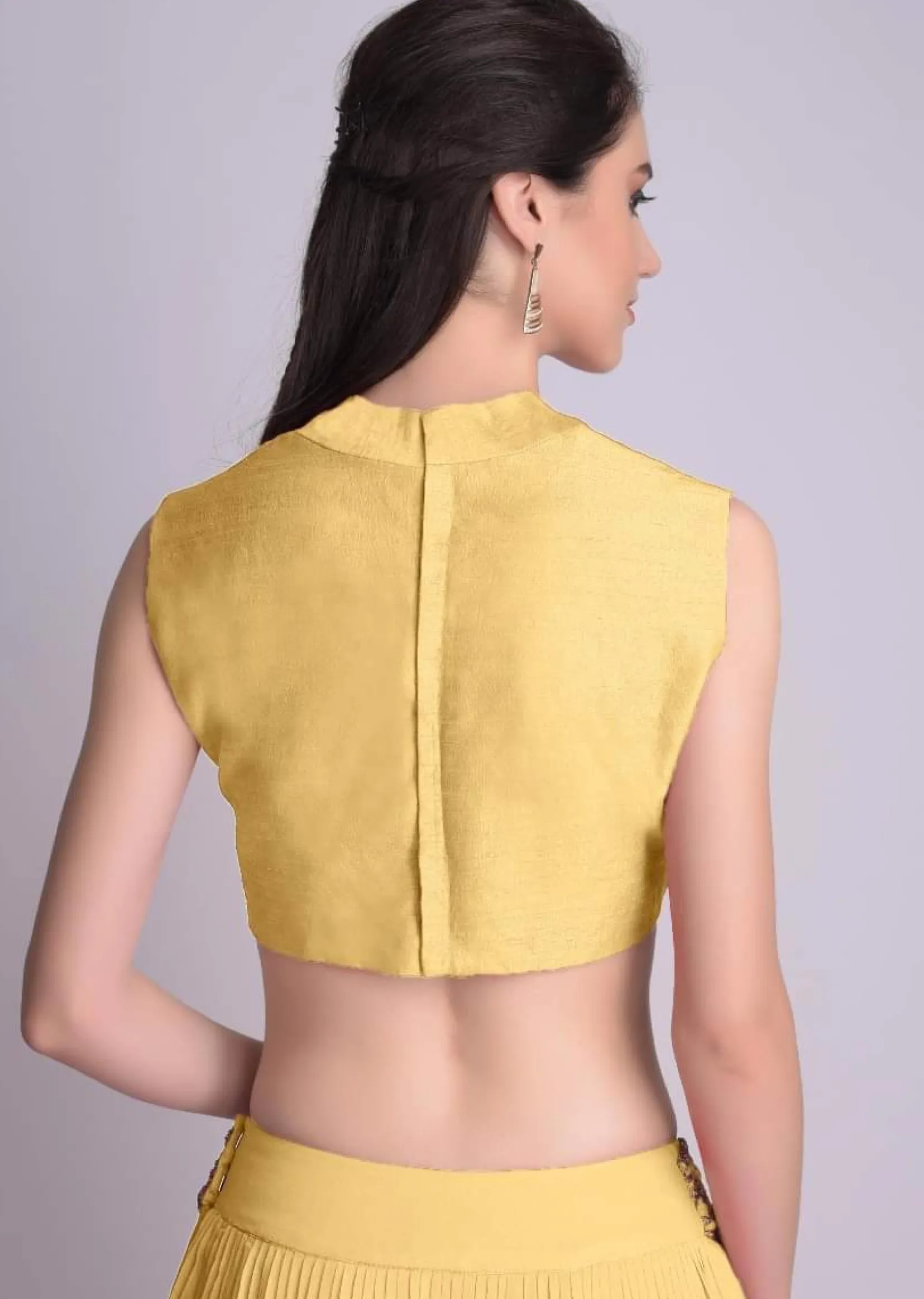 Yellow Blouse In Raw Silk With V Neckline