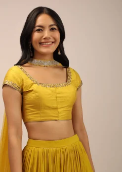Yellow Blouse With Sequins, Stone And zardosi Work On The Neckline