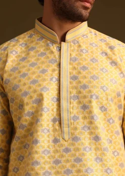 Yellow Butti Work Kurta And Pyjama