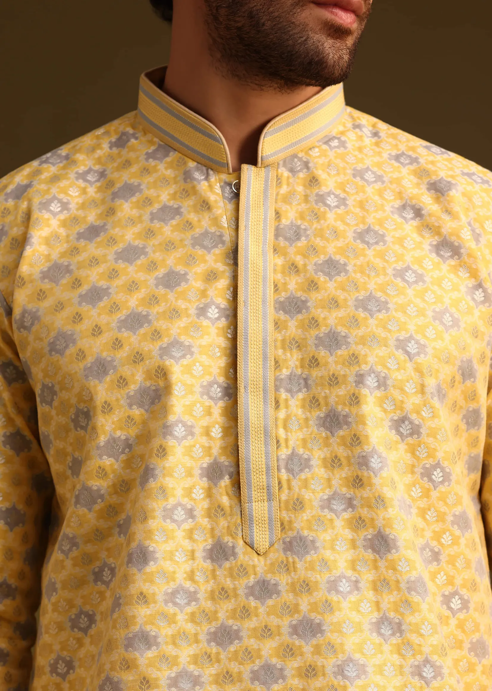 Yellow Butti Work Kurta And Pyjama