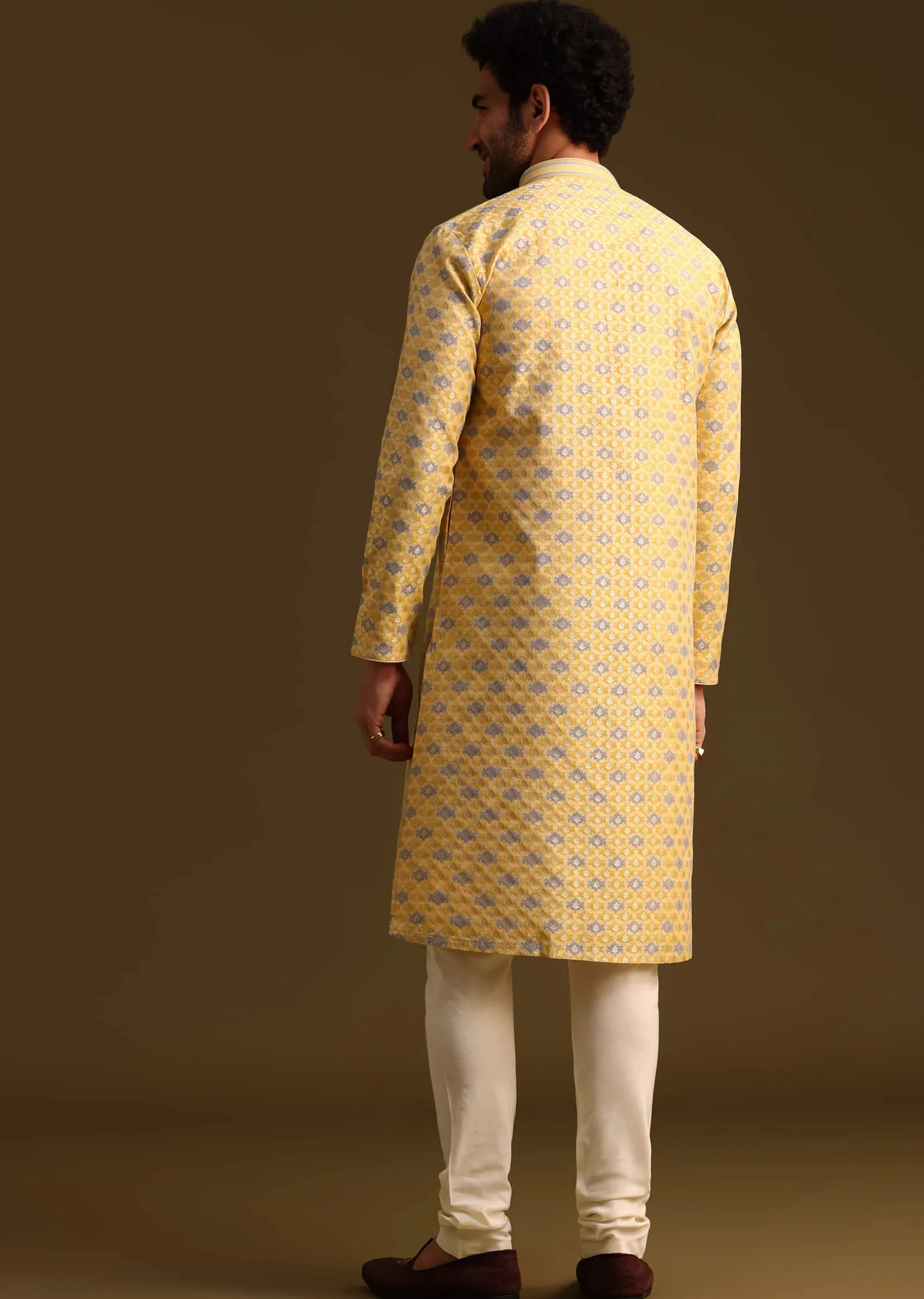 Yellow Butti Work Kurta And Pyjama