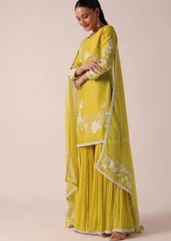 Yellow Chanderi Silk Kurta Sharara Set
