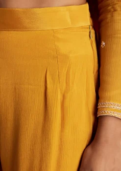 Yellow Chinon Anarkali Suit With Moti Sequins And Cutdana Dupatta