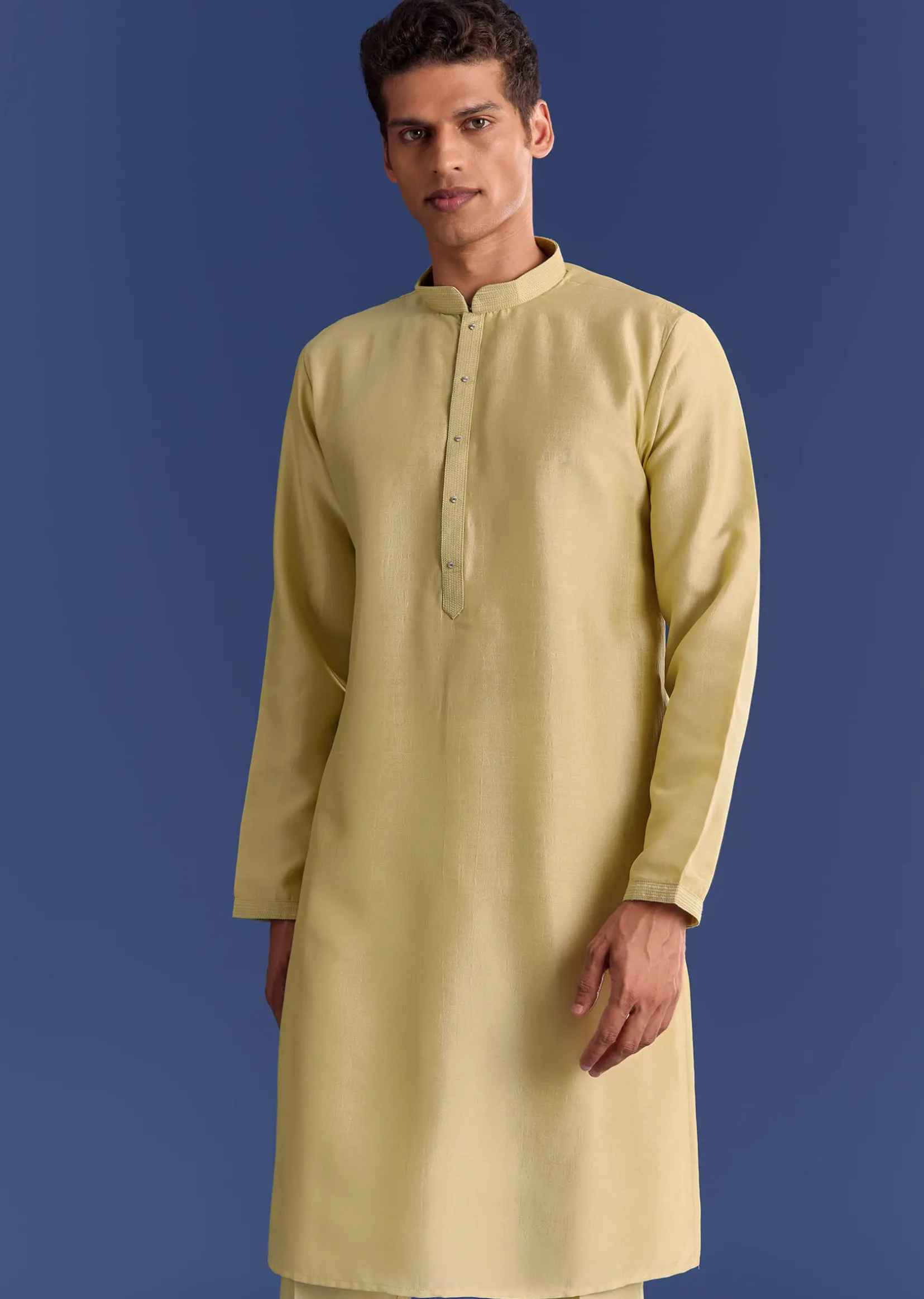 Yellow Cotton Silk Kurta Jacket Set With Mirror And Dori Work