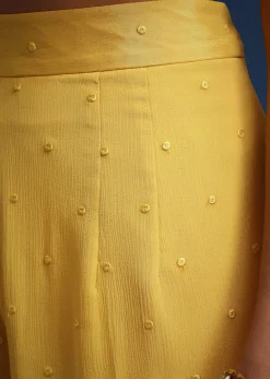 Yellow Crop Top With Slit Palazzo And Scarf