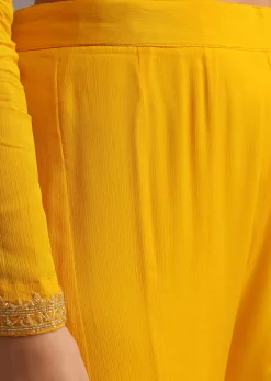 Yellow Cutdana Kurti Palazzo Suit With Dupatta