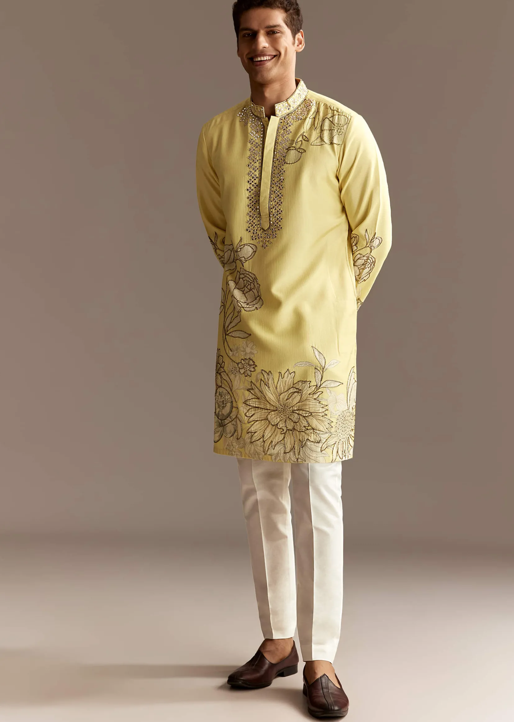 Yellow Cutwork Kurta Set