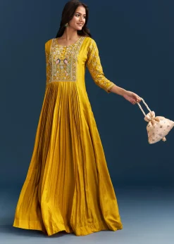 Yellow Dola Silk Anarkali Suit With Gotta Beads And Cut Dana Embellishments