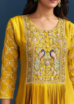 Yellow Dola Silk Anarkali Suit With Gotta Beads And Cut Dana Embellishments