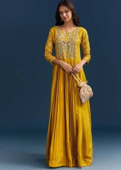 Yellow Dola Silk Anarkali Suit With Gotta Beads And Cut Dana Embellishments