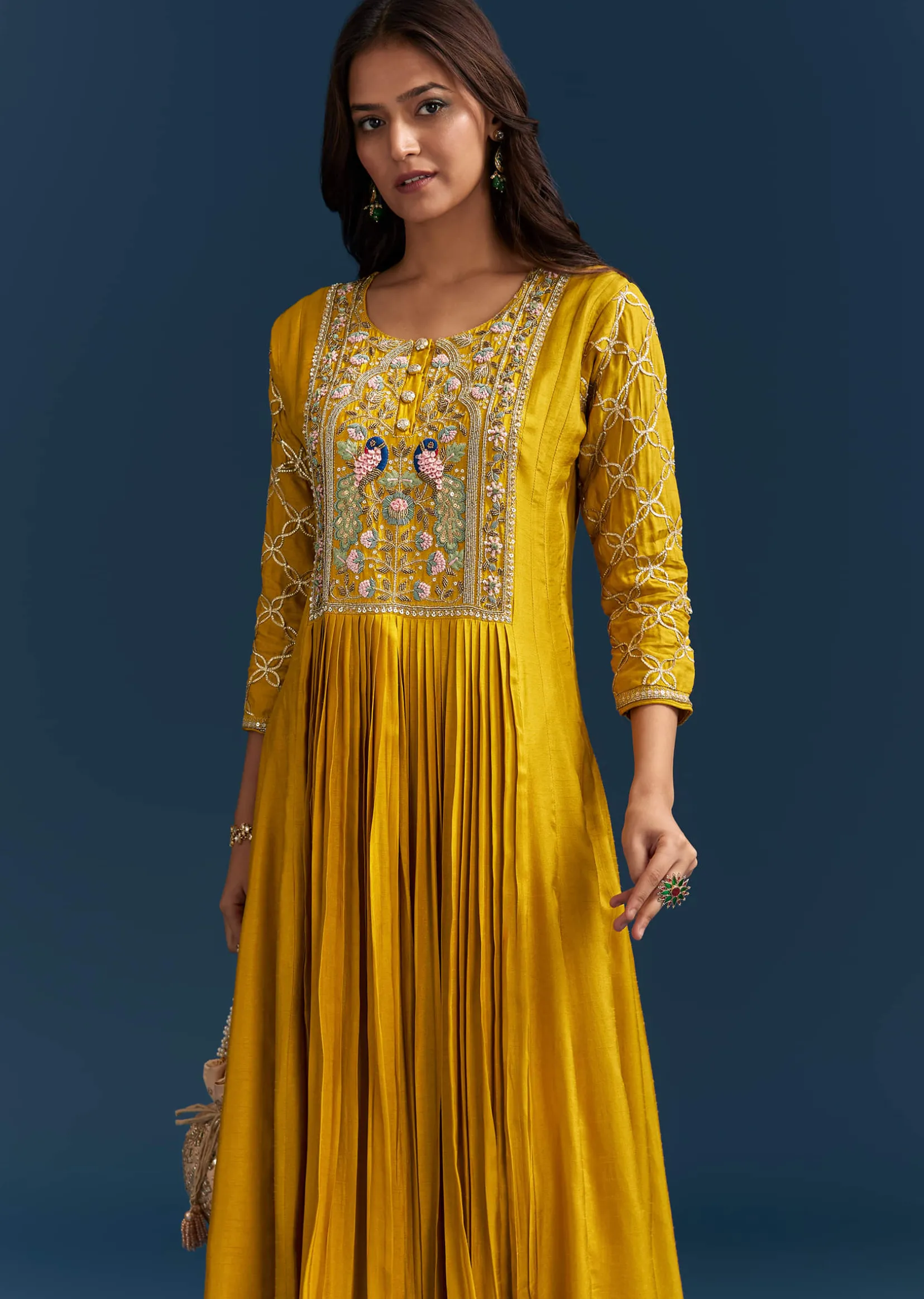 Yellow Dola Silk Anarkali Suit With Gotta Beads And Cut Dana Embellishments