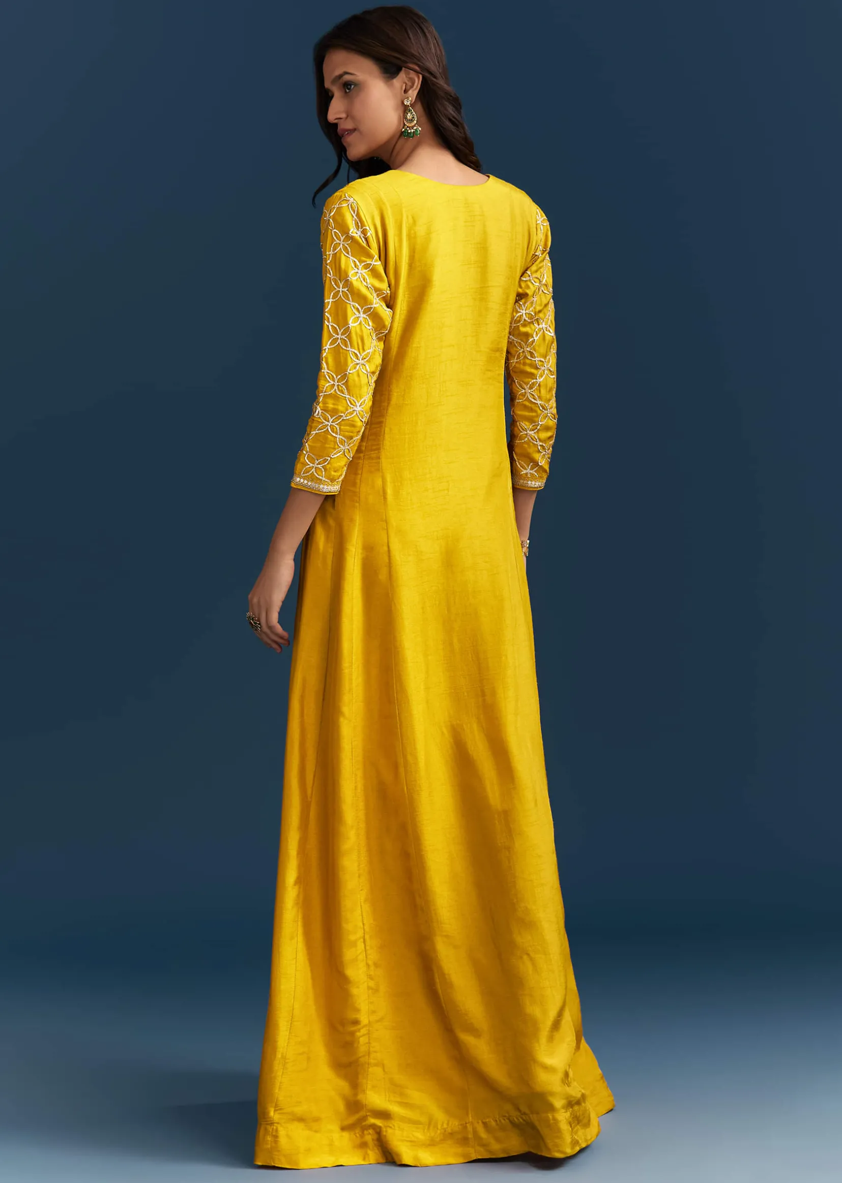 Yellow Dola Silk Anarkali Suit With Gotta Beads And Cut Dana Embellishments