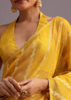 Yellow Dola Silk Leheriya Woven Saree With Gotta Patti Border
