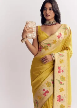 Yellow Dola Silk Paithani Saree With Dollar Butti And Multicolor Motif