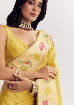 Yellow Dola Silk Paithani Saree With Dollar Butti And Multicolor Motif