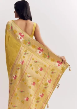 Yellow Dola Silk Paithani Saree With Dollar Butti And Multicolor Motif